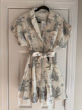 Mable Cream Floral Linen Shirt Dress with Belt